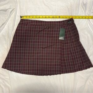 NWT Wild Fable Maroon Plaid Wrap Skirt Stretchy Band Sz L